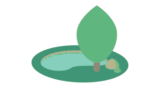 a cartoon illustration of a worm swimming in a pond next to a tree