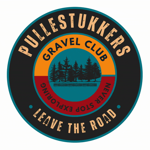 a logo for pullestukkers gravel club that says never stop exploring leave the road