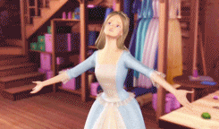 a barbie doll in a blue dress is standing in a room