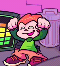 a cartoon character is standing in front of a trash can and a trash can .