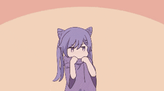 a cartoon of a girl with long purple hair and a cat ear .