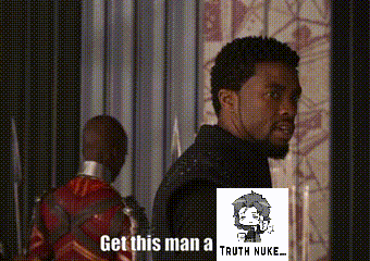 a man says get this man a truth nuke while standing in front of a curtain