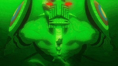 a statue of liberty is surrounded by a green glowing background