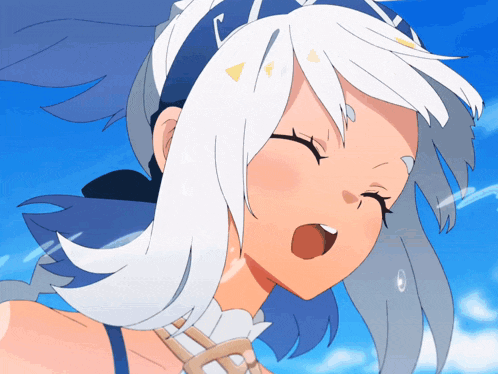 a close up of a girl with white hair