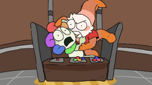 a cartoon of a clown holding another clown in his arms
