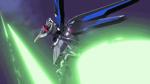 a robot with a green light coming out of it 's back