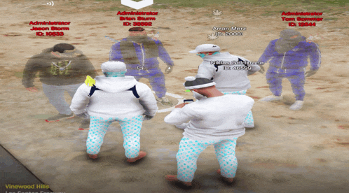 a group of men are standing in a video game and one of them is wearing a louis vuitton pants