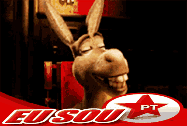 a picture of a donkey with the words eu sou pt on the bottom