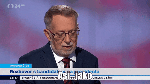 a man with glasses and a beard is on a tv screen that says interview et24