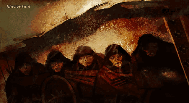 a painting of a group of people with illusive soul written below them