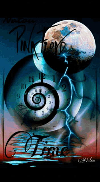 a poster for pink floyd shows a clock and a full moon