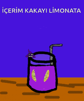 a cartoon drawing of a purple drink with a straw and the words " içerim kakayu limonata " below it