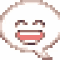 a pixel art illustration of a speech bubble with a smiling face inside of it