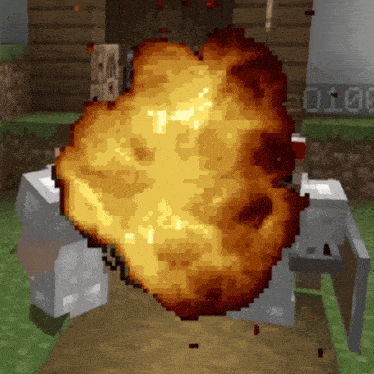 a pixel art of a person holding a sword and a large explosion in front of a clock that says 10:08