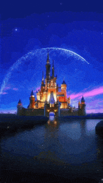 a happy birthday greeting card with a castle and fireworks
