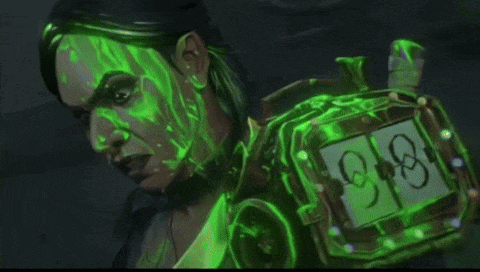 a painting of a person with green glowing arms