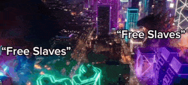 a picture of a city with the words " free slaves "