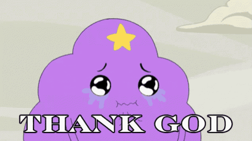 a purple cloud with a yellow star on top is crying with the words thank god written below it
