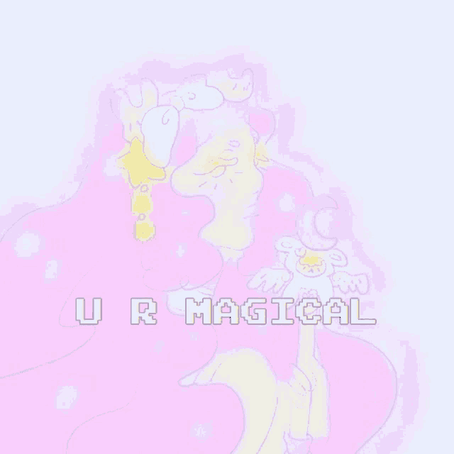 a drawing of a girl with pink hair and the words ur magical on the bottom