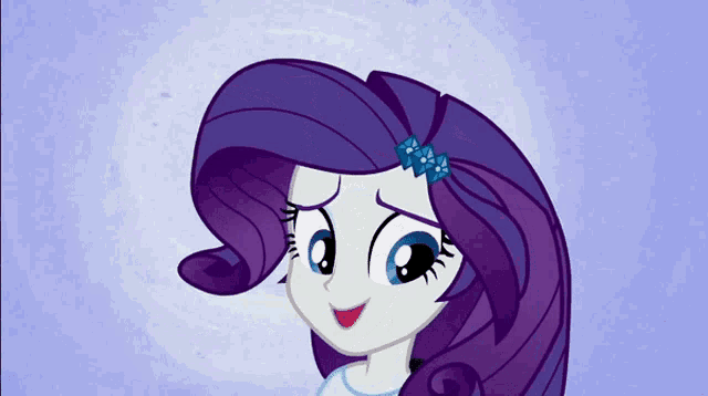 a cartoon girl with purple hair and blue eyes