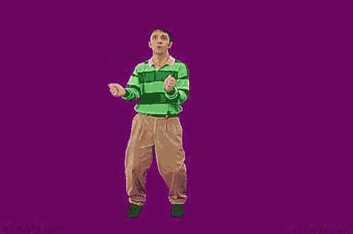 a man in a green and white striped shirt is dancing in front of a purple background with the word saturday .