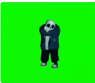 a skeleton is dancing in front of a green screen .