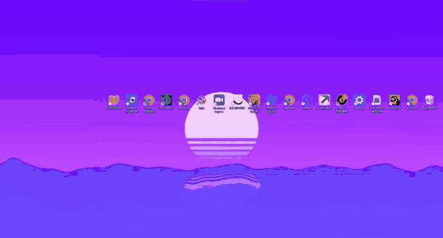 a computer screen with a purple background and icons on it including one for firefox