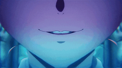 a close up of a person 's face with a blue background