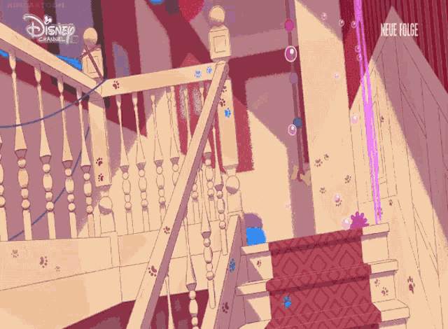 a staircase with disney written on the bottom right