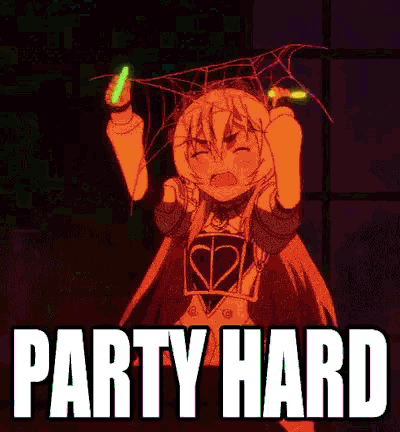 a picture of a girl with glow in the dark sticks and the words party hard below her