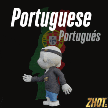 a cartoon character is standing in front of a map of portugal