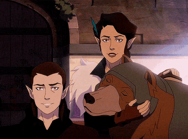 a couple of cartoon characters standing next to each other with one holding a bear