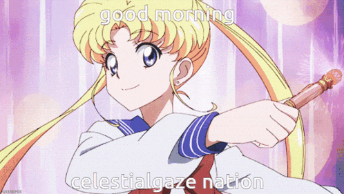a picture of a girl with the words good morning celestial gaze nation