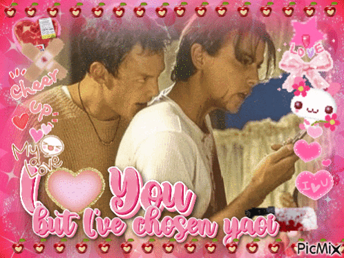 a picture of two men with the words you but live chosen yaoi on the bottom