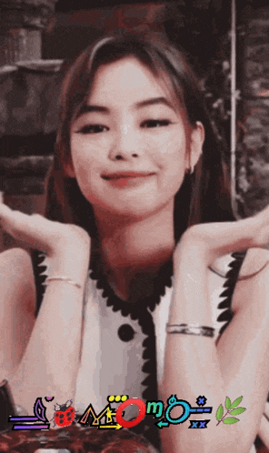 a picture of a woman with the word momo on the bottom right