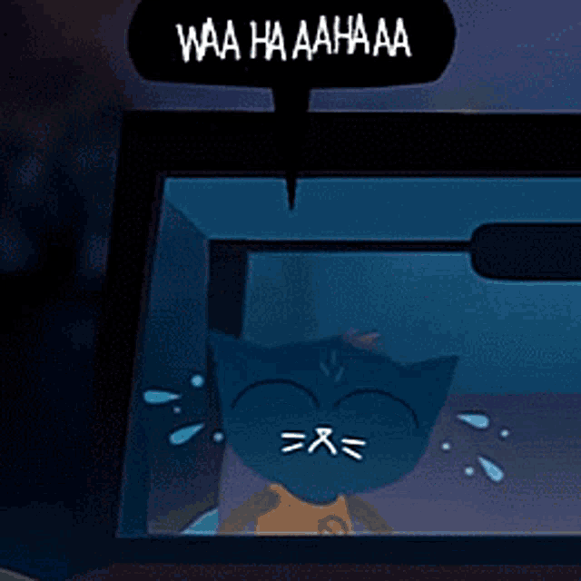 a cartoon of a cat with a speech bubble that says aahaha a haa haa haa haa