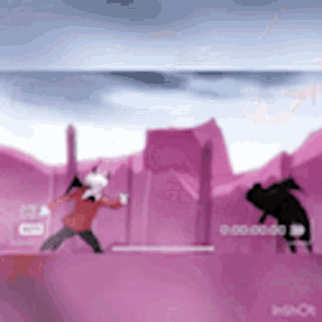 a cartoon of a man and a cat fighting each other in a video game .