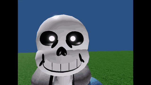 a cartoon skeleton with black eyes and a smile