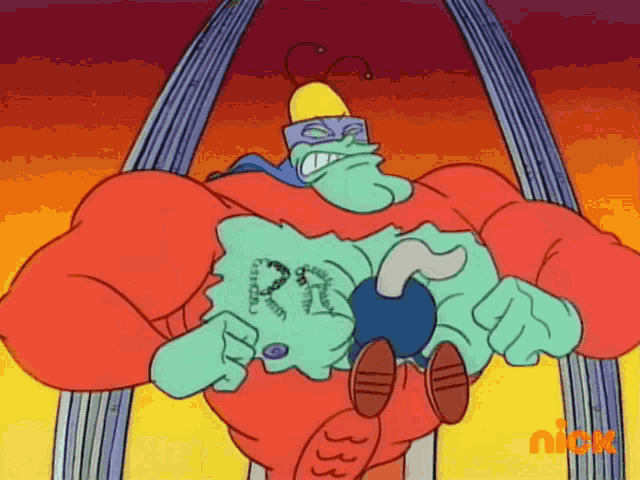 a cartoon character from nickelodeon is holding a bomb