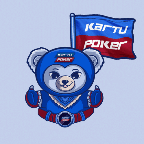 a blue teddy bear with kartu poker written on it