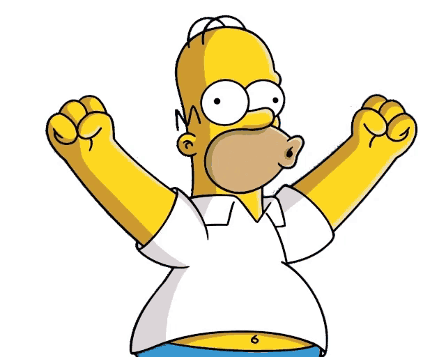 homer simpson from the simpsons has his arms outstretched in the air