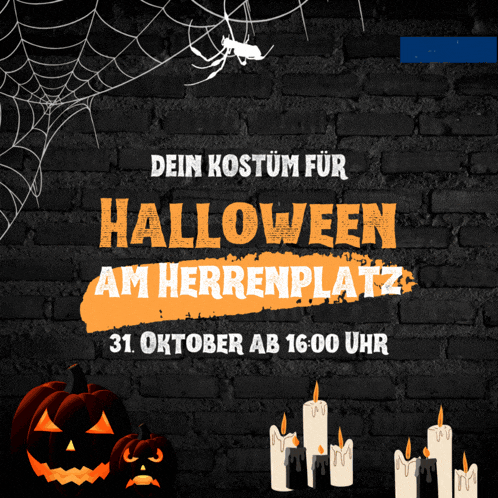 a black brick wall with the words halloween am herrenplatz written in orange