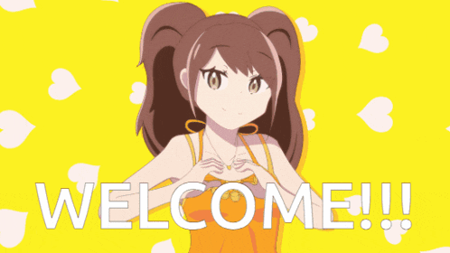a girl is making a heart shape with her hands and the words welcome are behind her