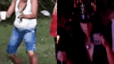 a blurry picture of a woman dancing next to a picture of a man holding a cup