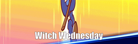 a cartoon of a witch with the words witch wednesday on the bottom