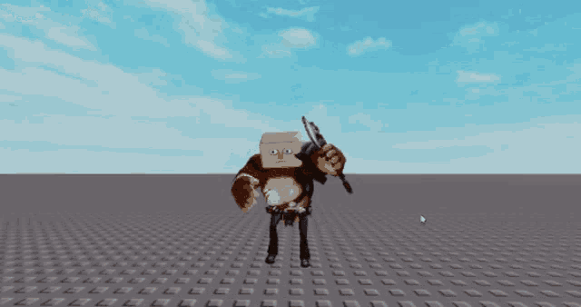 a cartoon character is holding a gun in a game