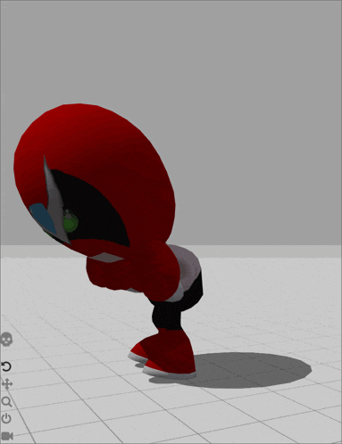 a computer generated image of a red cartoon character standing on a white tile floor