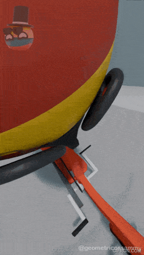 a drawing of a red and yellow object with a top hat on it and the words geometrics on the bottom