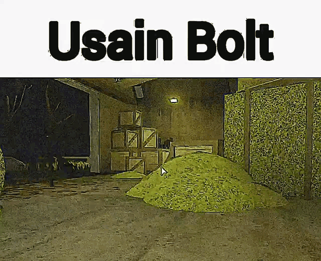 a drawing of a warehouse with the words usain bolt on the top