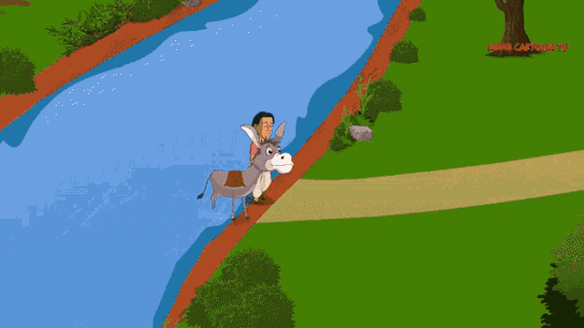 a cartoon drawing of a boy and a donkey